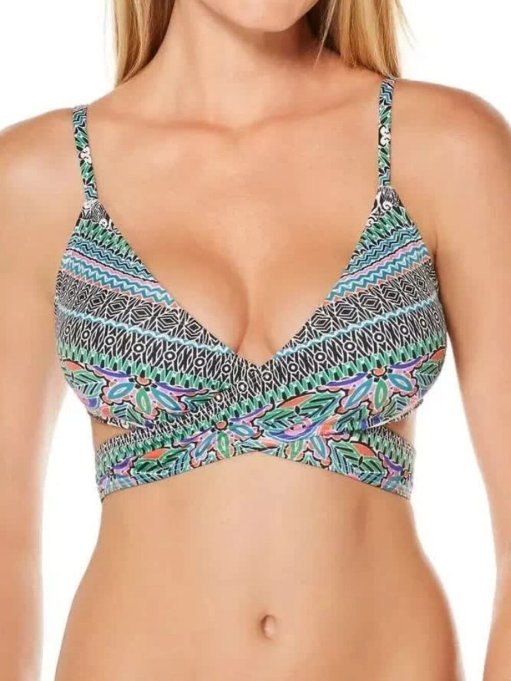 Laundry By Shelli Segal Multicolor Bikini Swimsuit Top Size Large